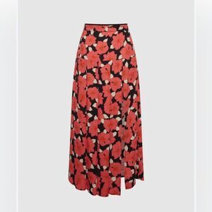 REISS Kolbie Floral Printed Slip Skirt in Coral Size Women's 10